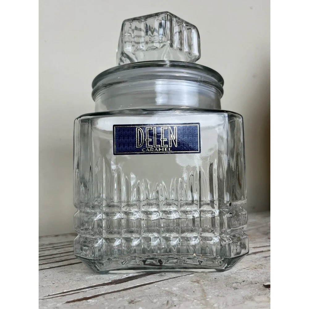 Vintage Delen Apothecary Clear Jar Cookie Candy Canister Tight Seal Retro Home